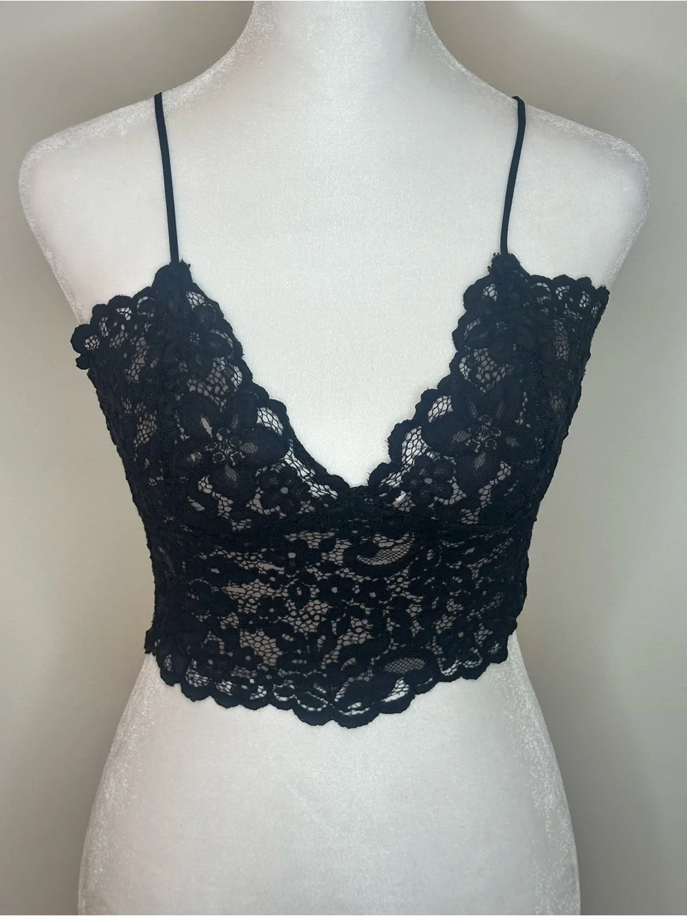 Express Lace Longline Bandeau Bralette with Thin Straps - Black